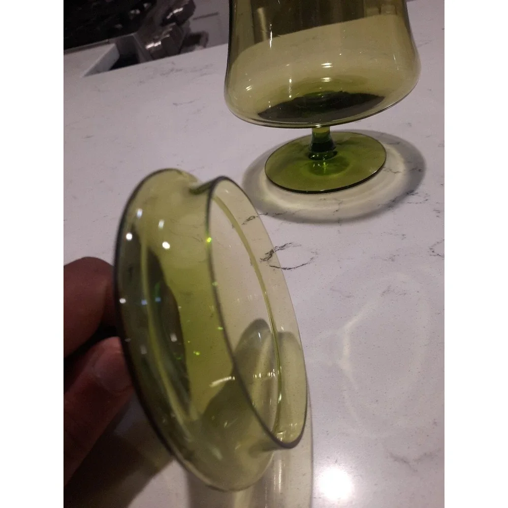 Vtg Empoli Glass Apothecary Jar Dish Olive Green Mid Century